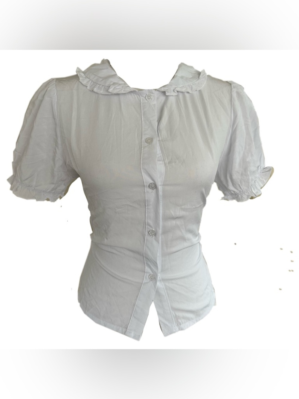 Women’s White Ruffle Collar Button-Down Top